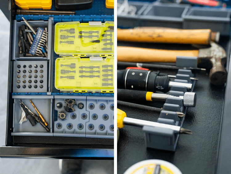 workbench drawers with tool organization 