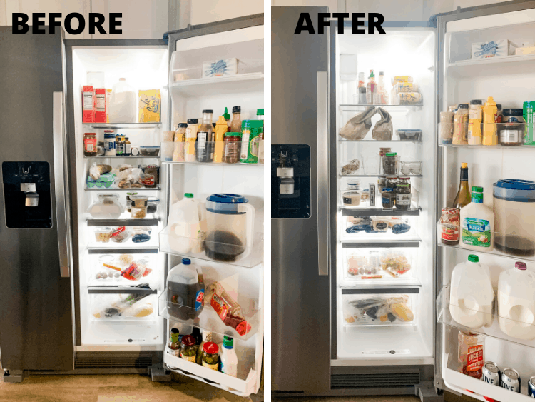 before and after of fridge organization