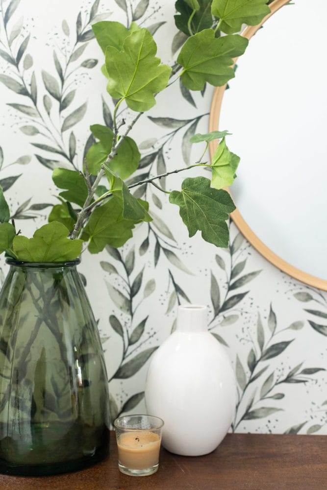 close up of faux florals in entryway