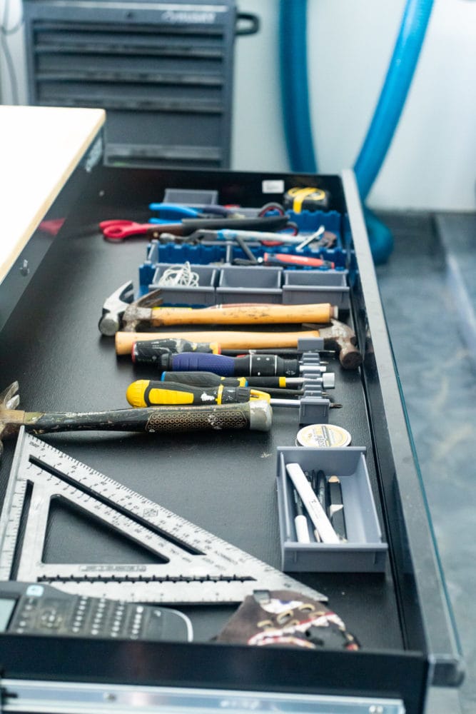 organized workbench drawers