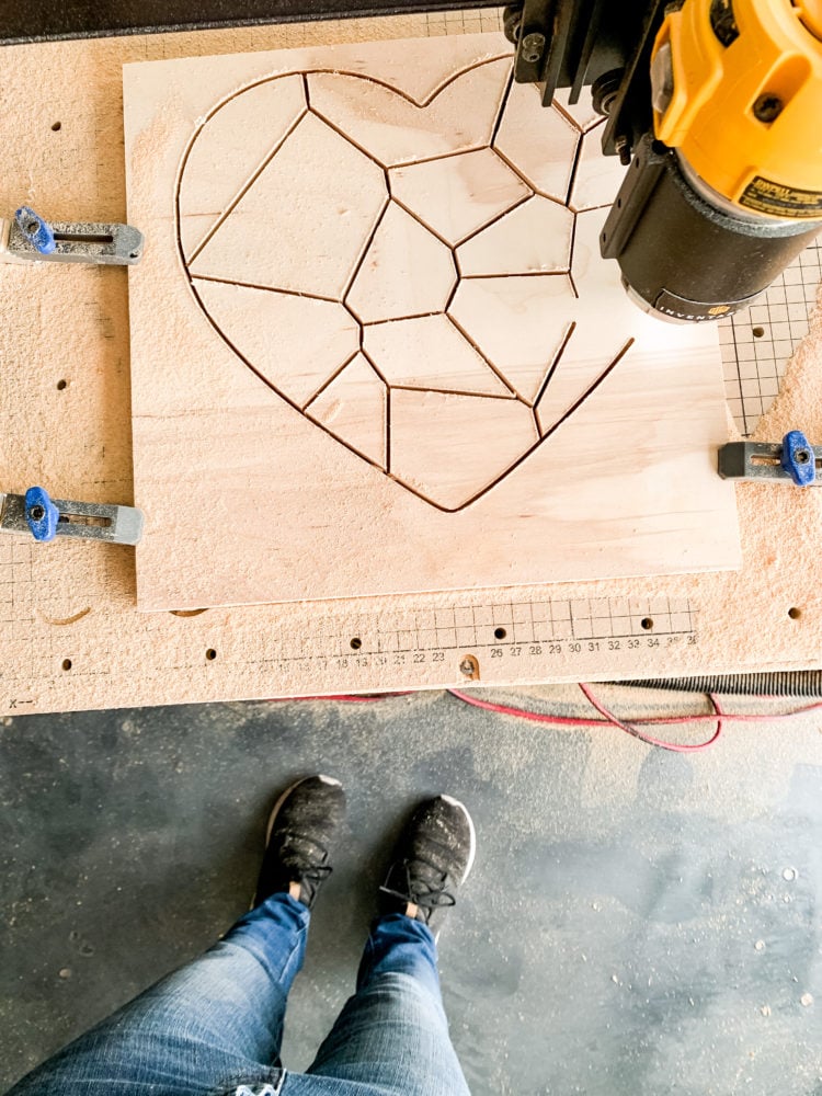 X-Carve carving a heart-shaped puzzle