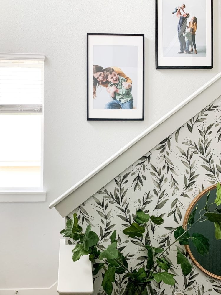 Close up of family photos on staircase