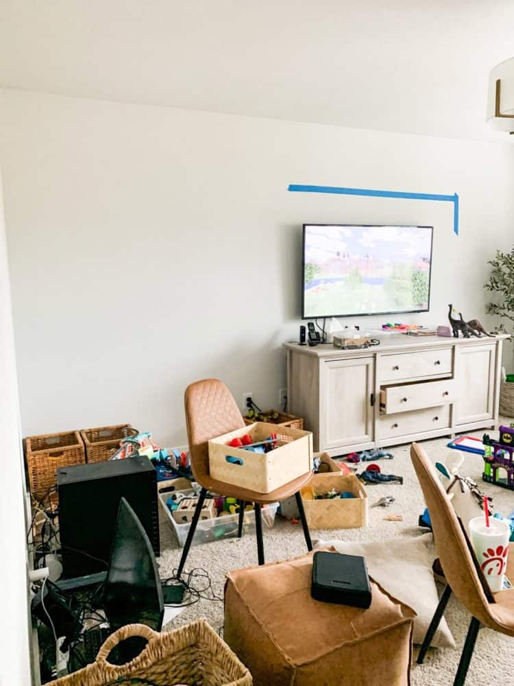 Game room before installing vertical shiplap