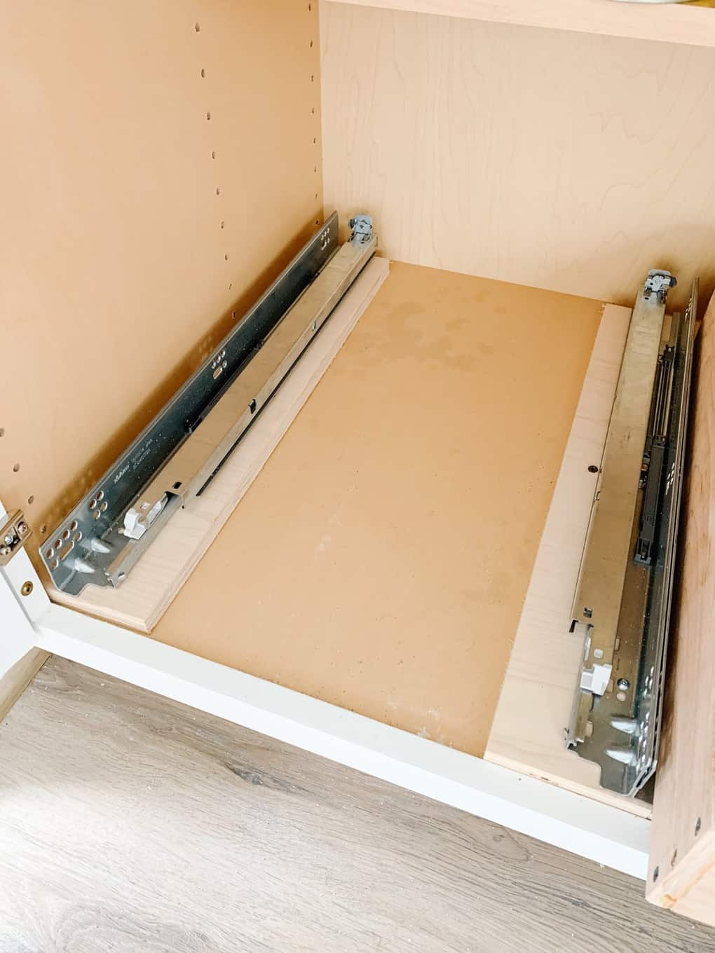 Blum undermount drawer slides in a cabinet