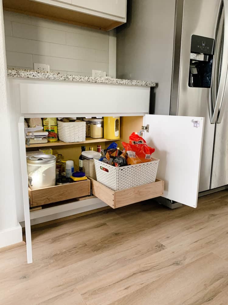 Kitchen cabinet with DIY pull out drawers