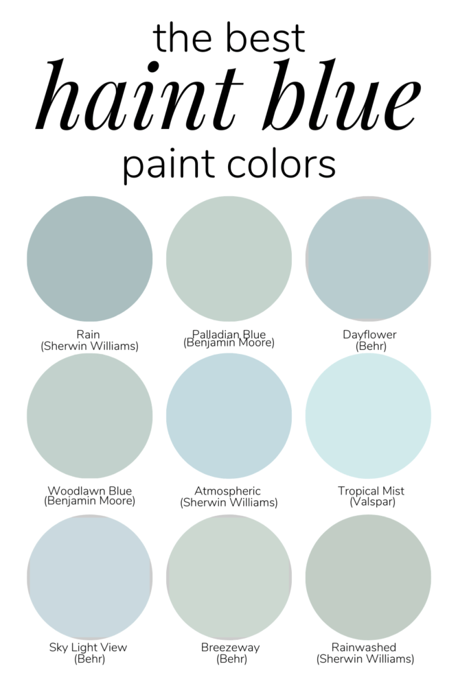 collection of 12 haint blue color options