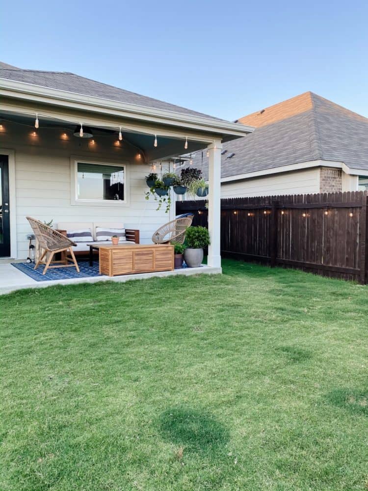 back patio with lights