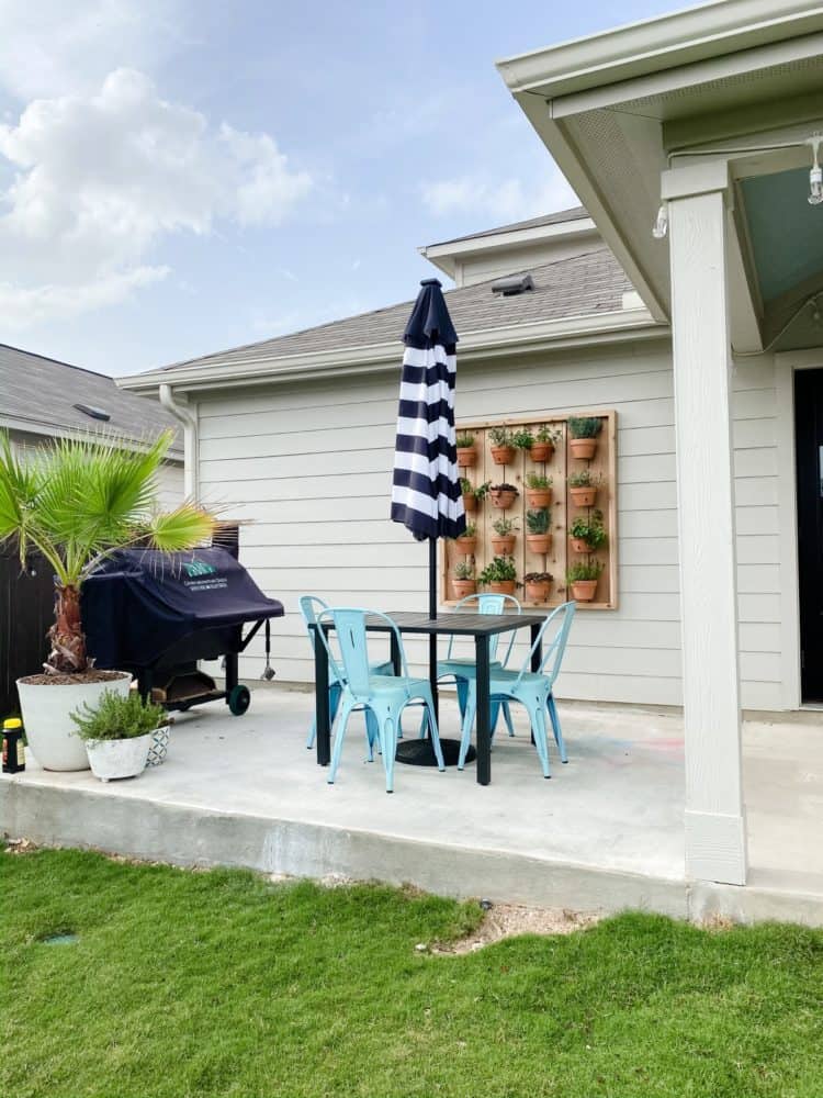 patio with DIY hanging herb garden 