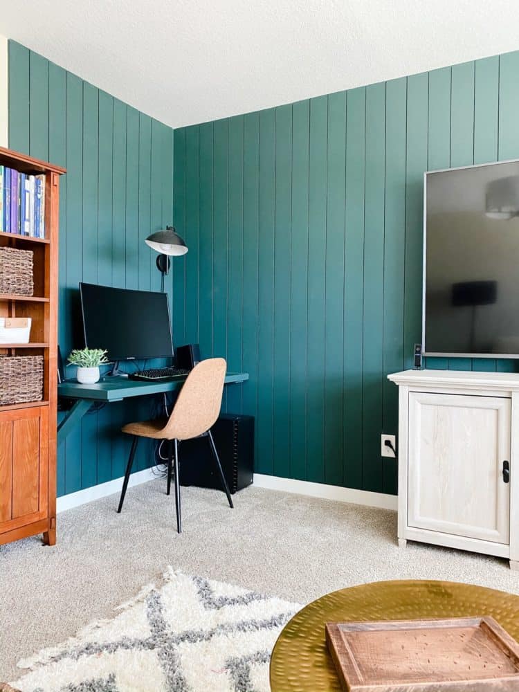 corner of game room with a DIY floating desk