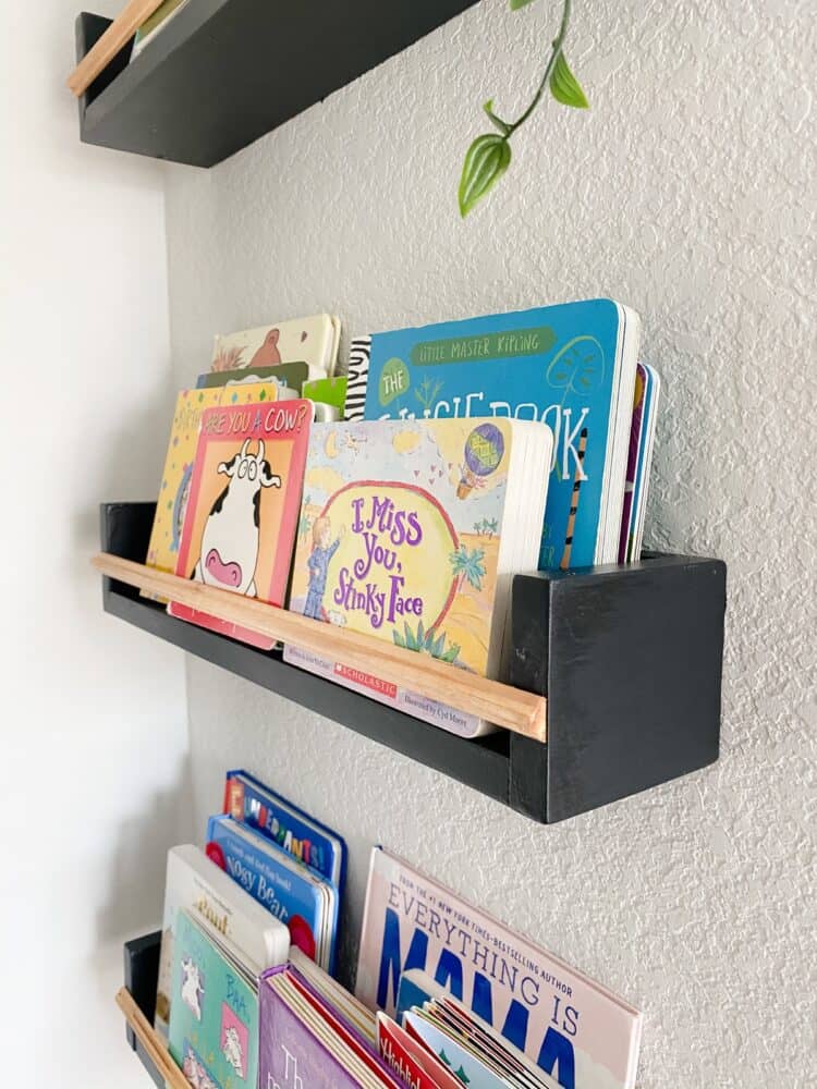 Close up view of DIY book ledges 