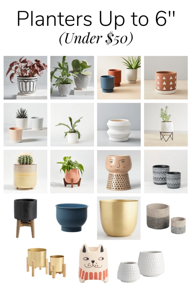 Collage of affordable planters under 6" in diamaeter