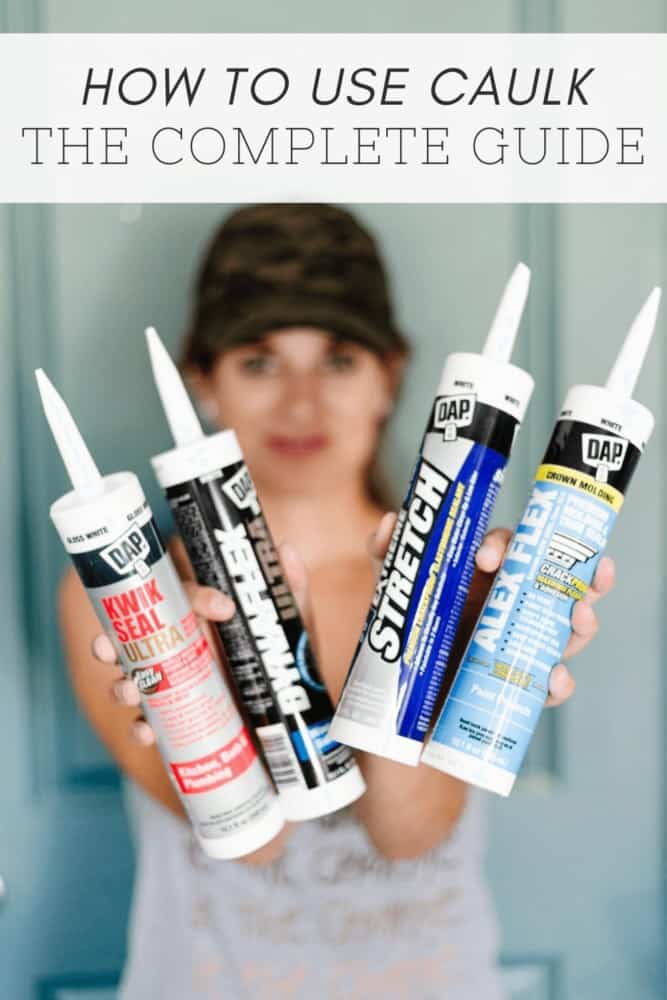 woman holding a handful of caulk tubes with a text overlay - how to use caulk, the complete guide