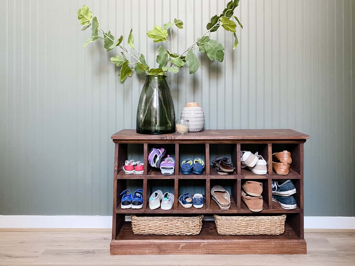 Easy DIY Shoe Cubby Bench - Love & Renovations