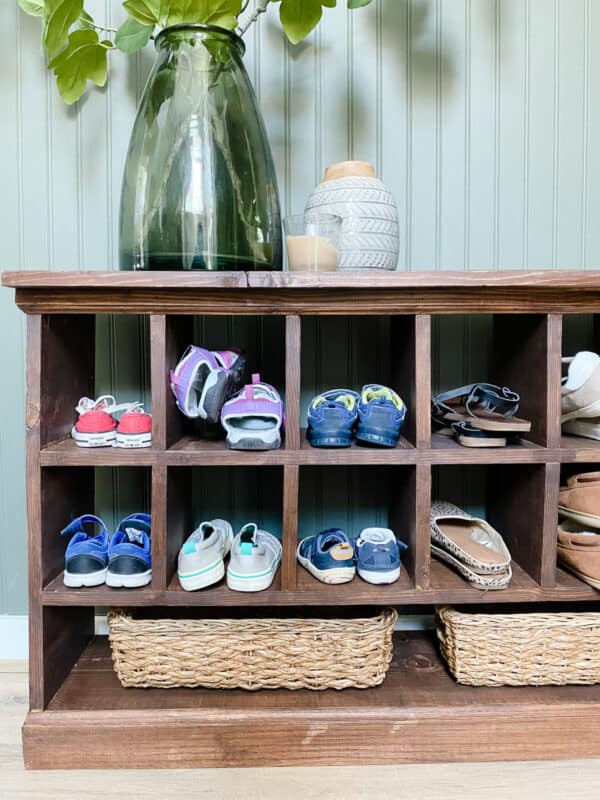 Easy DIY Shoe Cubby Bench - Love & Renovations