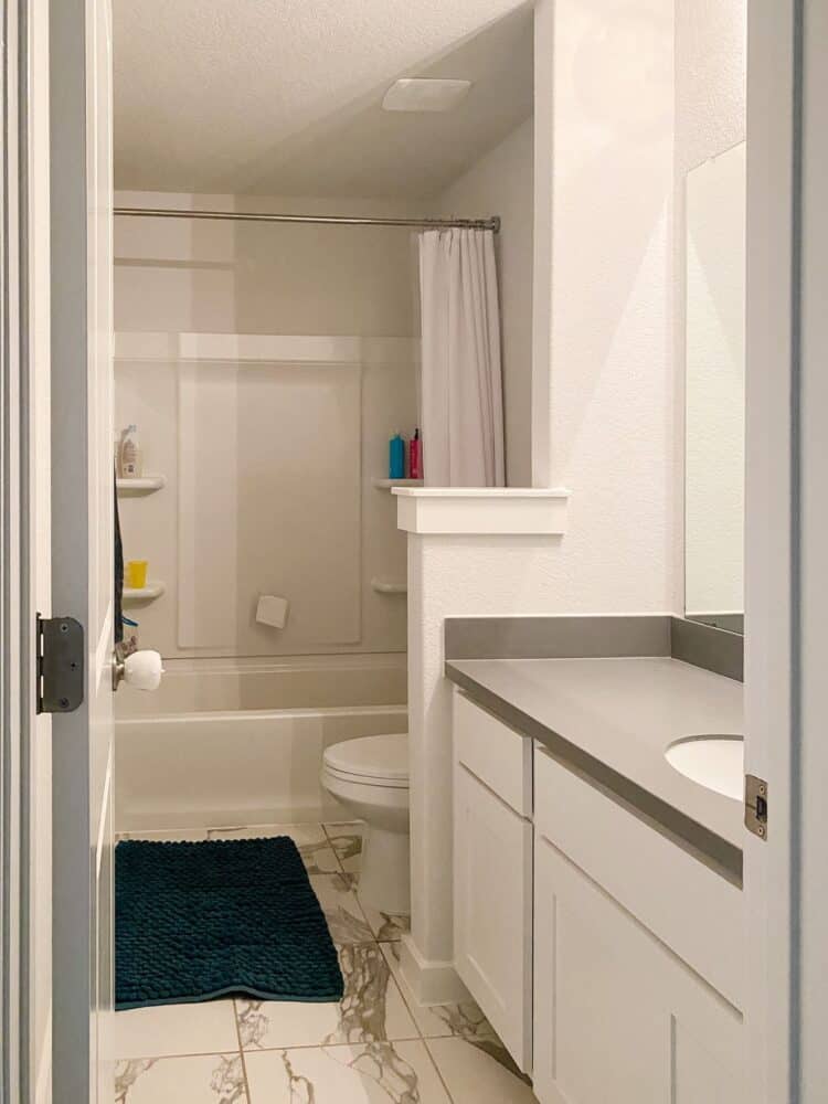 A small, white bathroom 