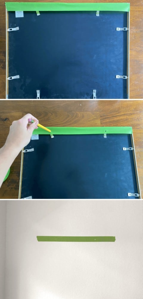 collage of images of how to use the painter's tape trick.