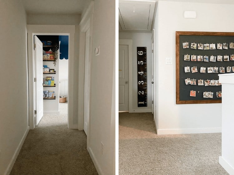 collage of two images of a hallway 