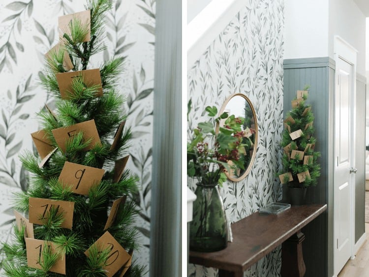 two images of DIY Christmas tree advent calendar 