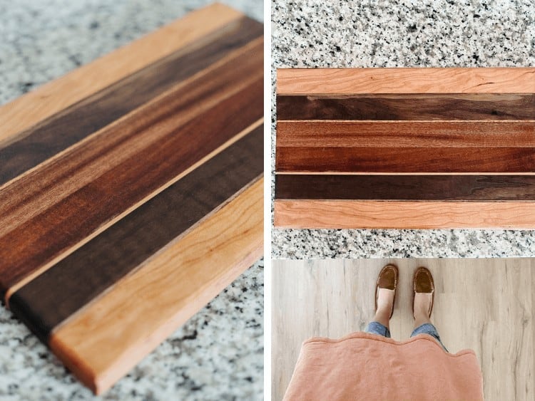 two close up images of DIY cutting board