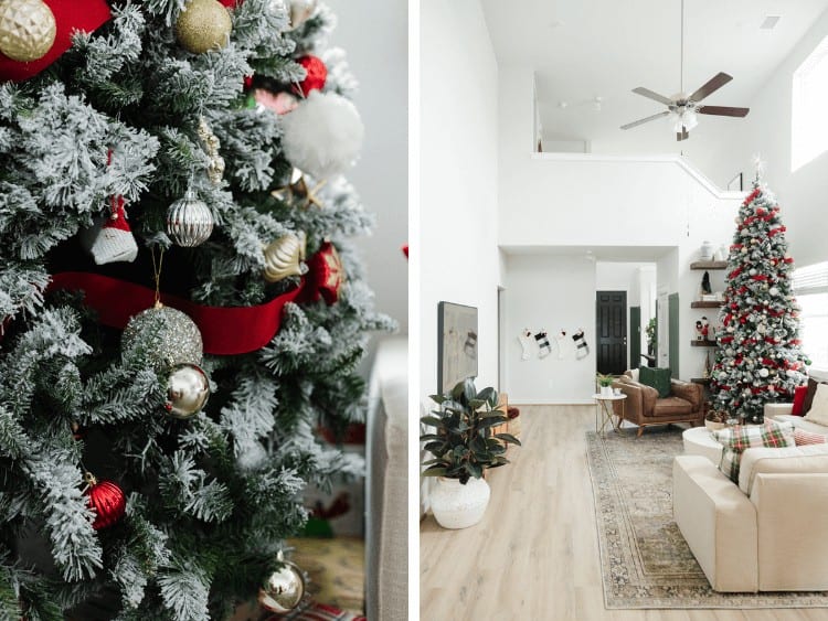 collage of two images. of 12-foot Christmas tree 