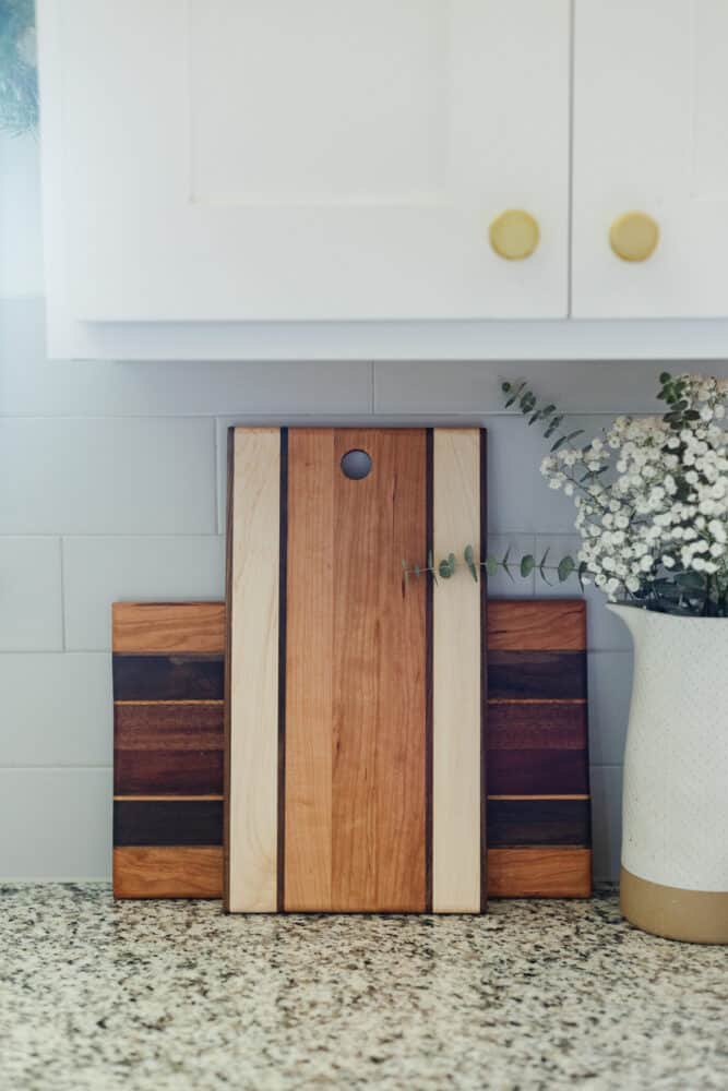 two handmade cutting boards in a kitchen 