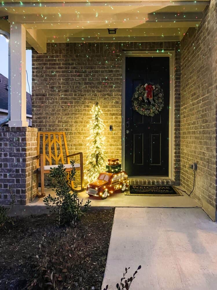 close up of Christmas front porch 