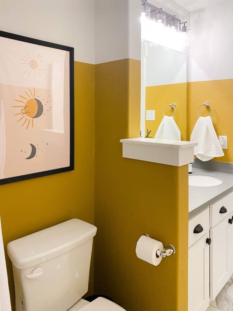 yellow and white bathroom 