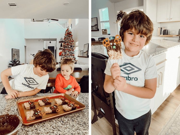 collage of two images of kids baking Christmas cookies 