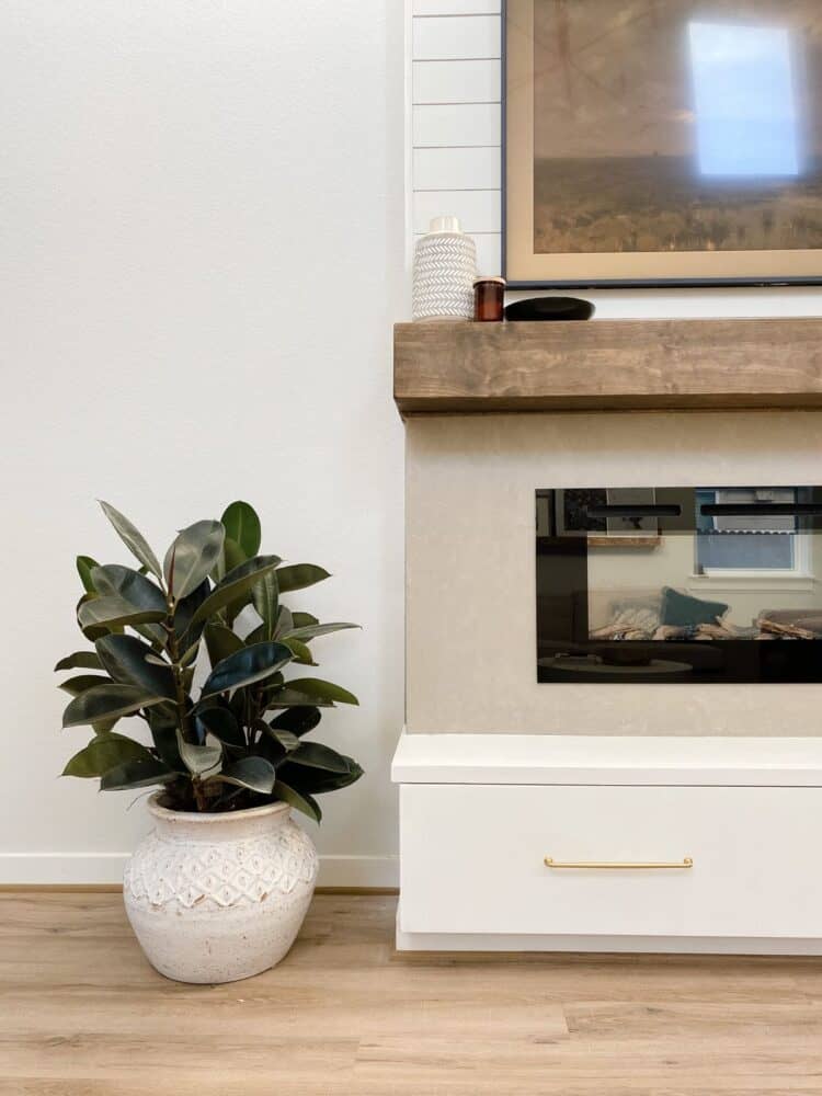 Close up image of DIY built-in electric fireplace 