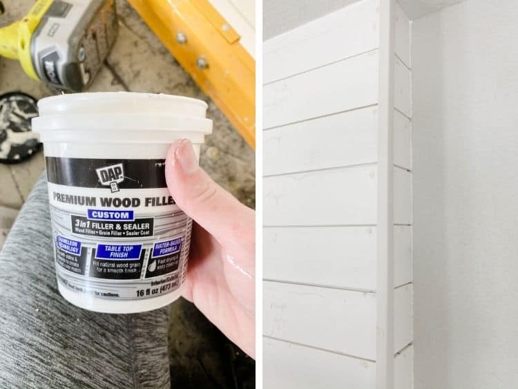 two close up images of wood filler in use