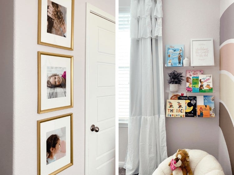 two images of details in big girl princess room makeover 
