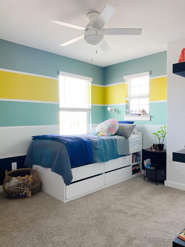A colorful, striped kid's room 
