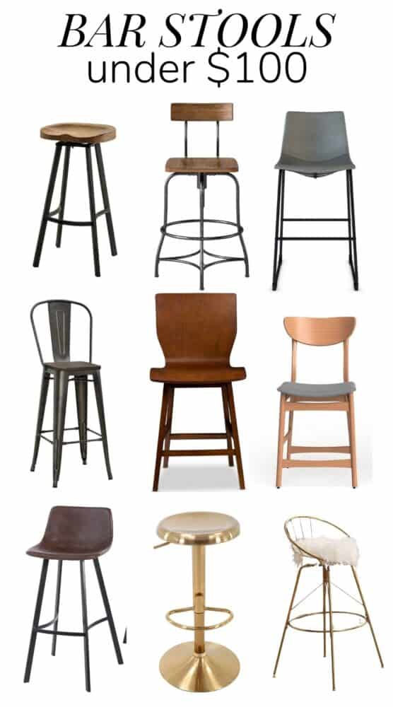 Collage of bar stools under $100 