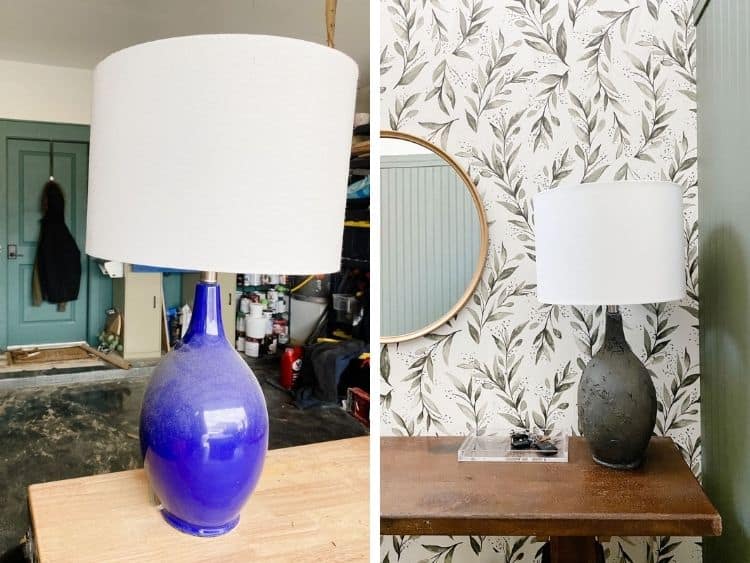before and after of lamp makeover 