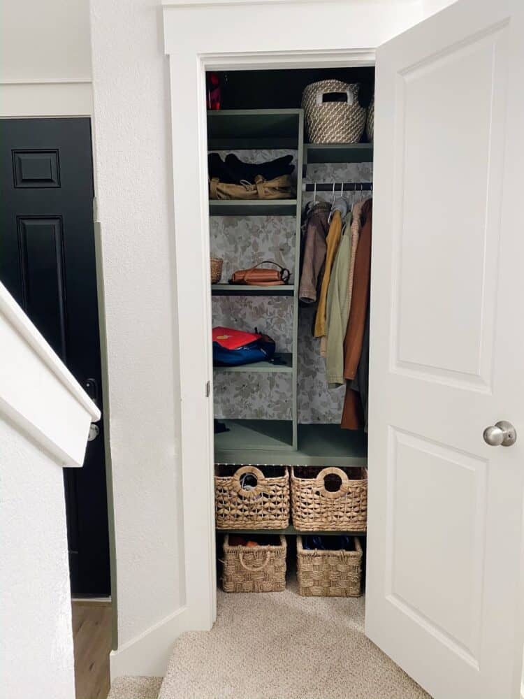 Entry closet after adding DIY organization system