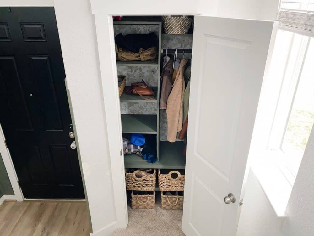 organized entry closet with DIY system 