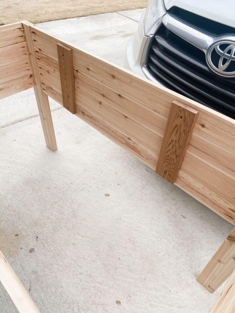 interior supports in elevated planter bed