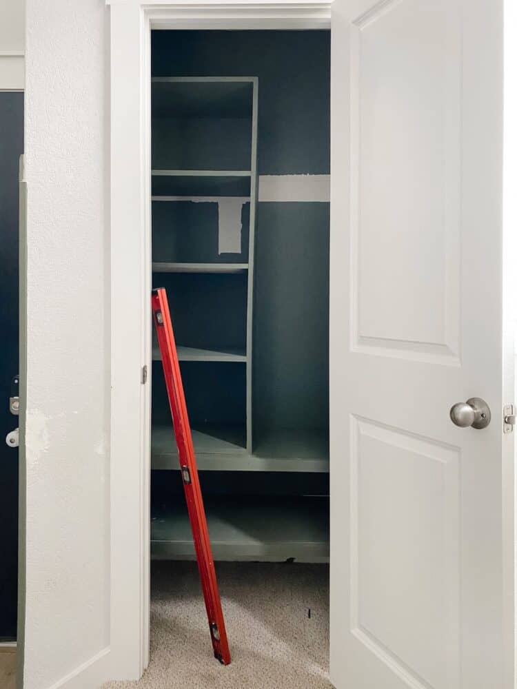 partially-finished organization for entry closet 