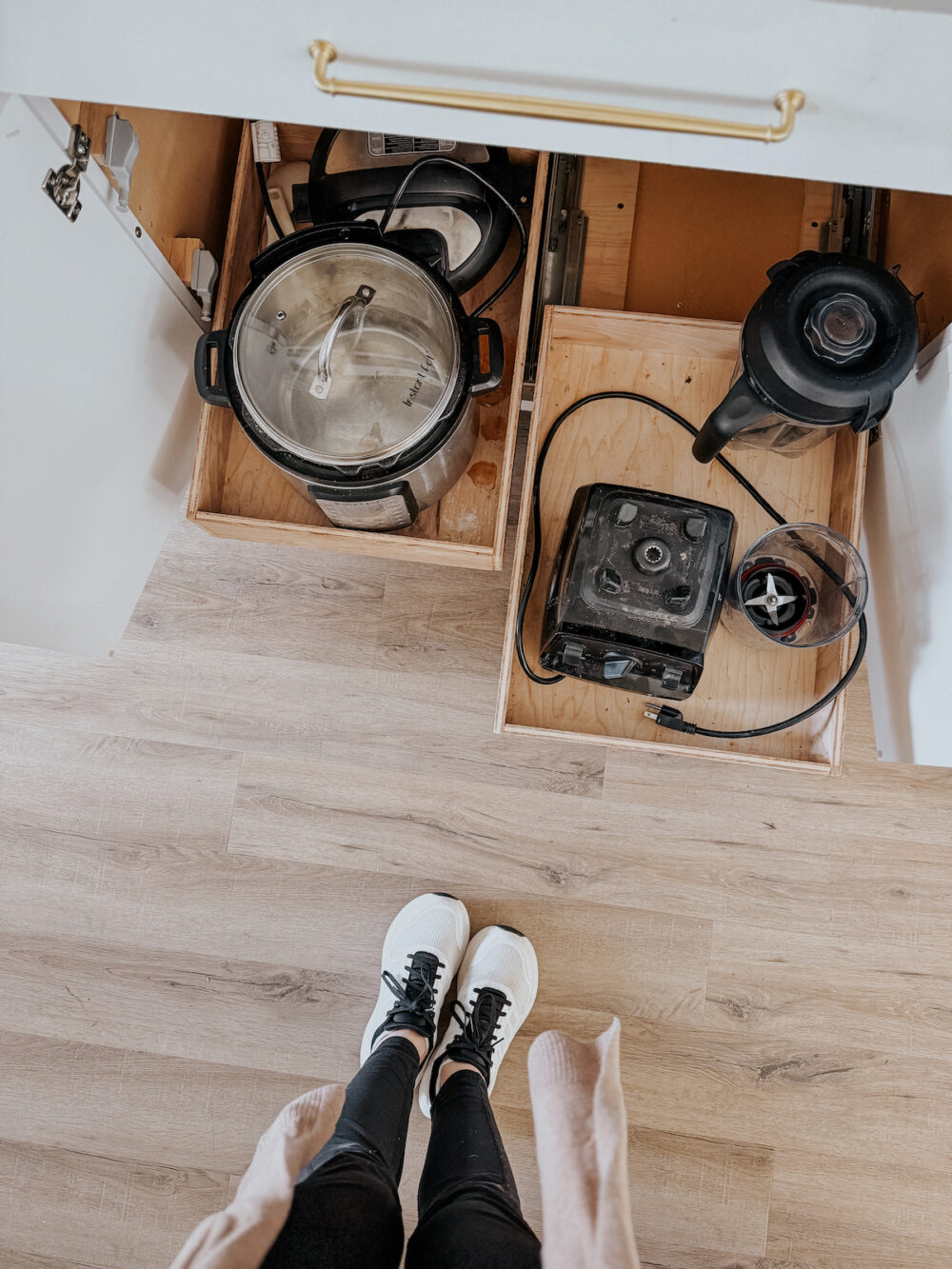 Overhead view of kitchen cabinet drawers
