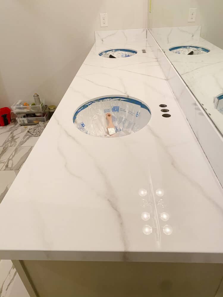 DIY epoxy countertop in the process of curing 