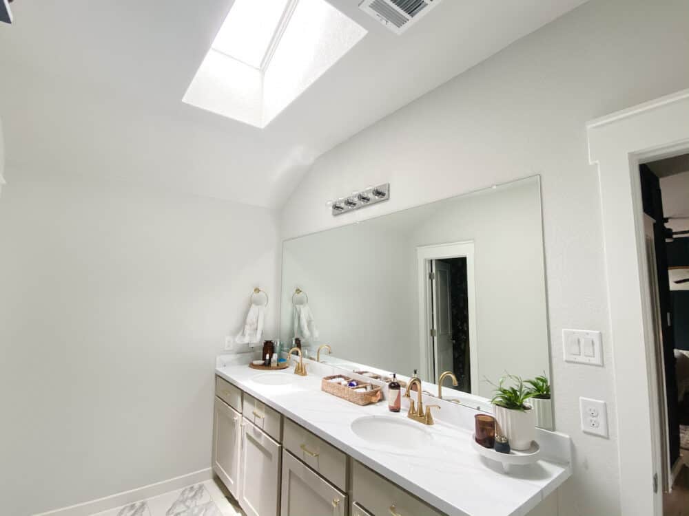 bathroom with a skylight in the ceiling