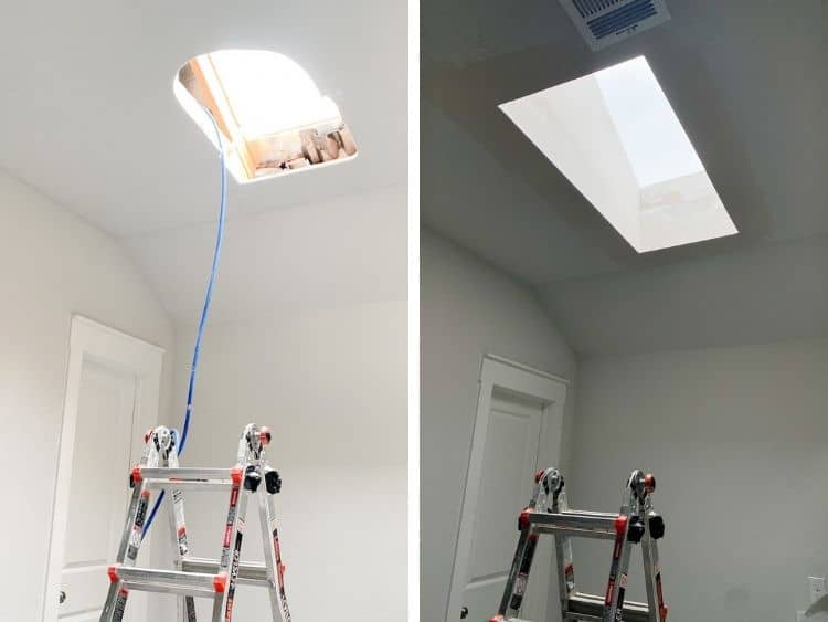 side by side image of skylight installation