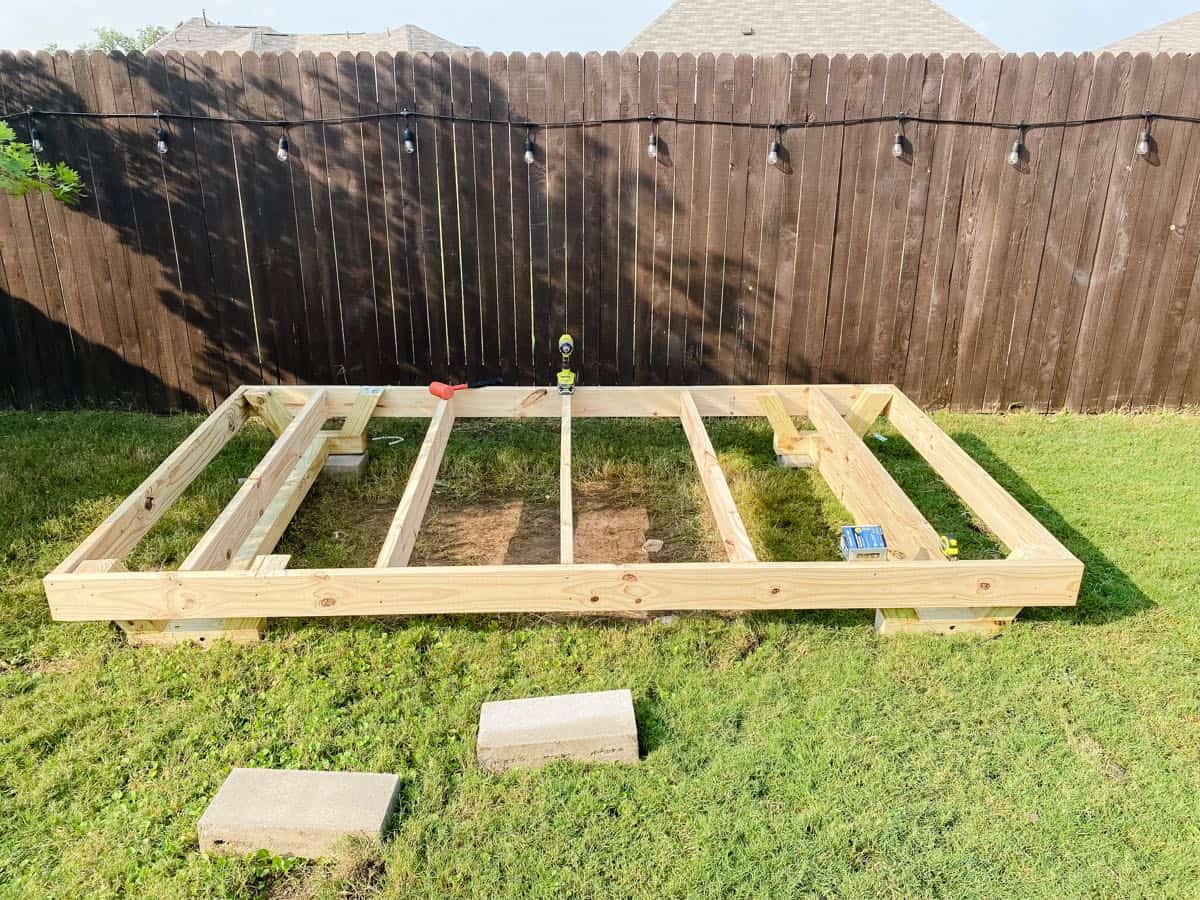 Completed framing for the base of a DIY playhouse