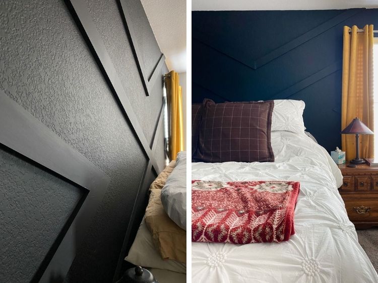 Close up images of black geometric accent wall 