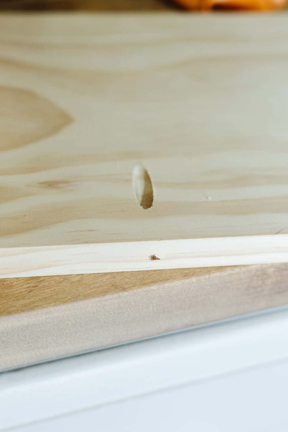 Close up of a pocket hole created with Kreg Pocket Hole Jig 