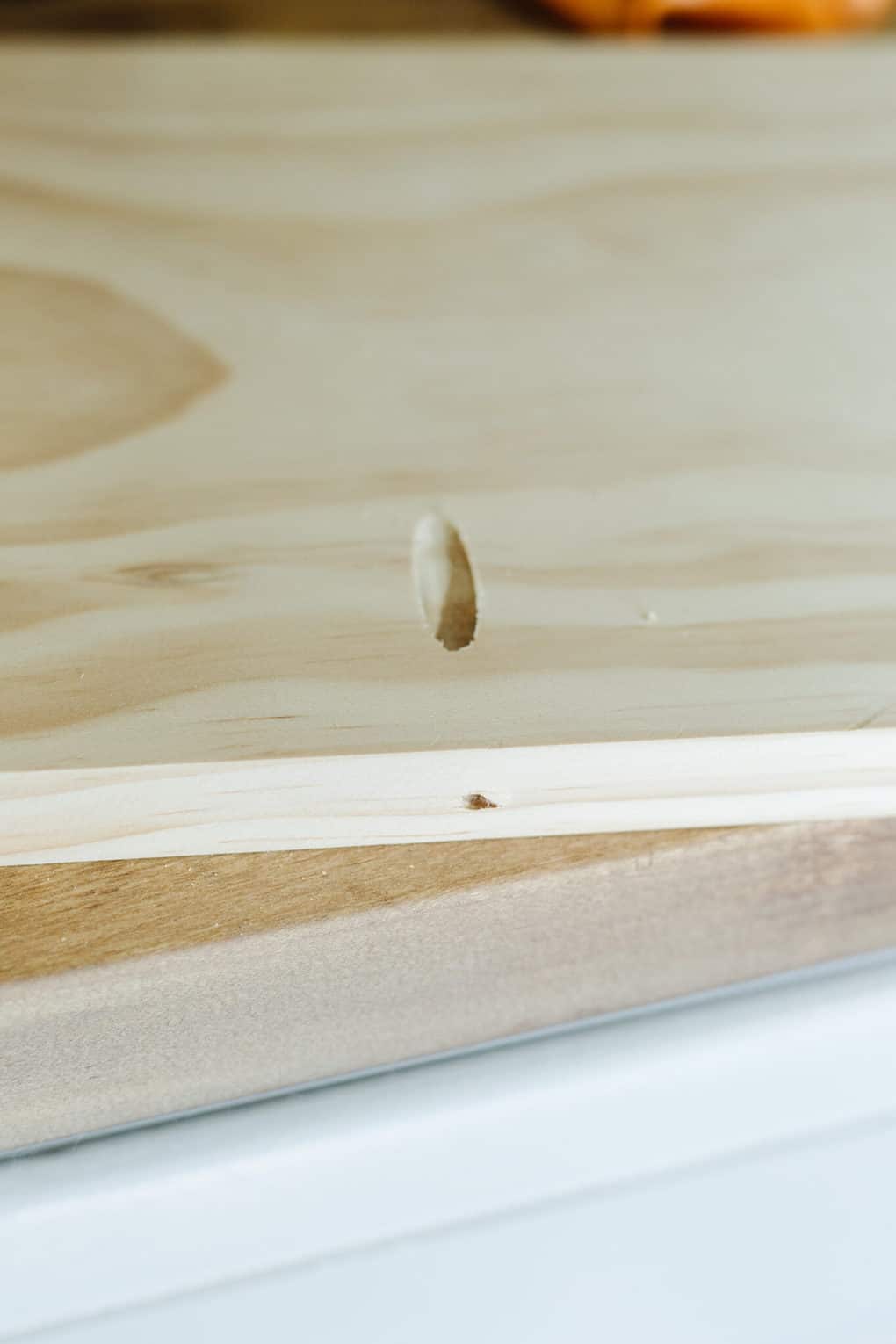 Close up of a pocket hole created with Kreg Pocket Hole Jig