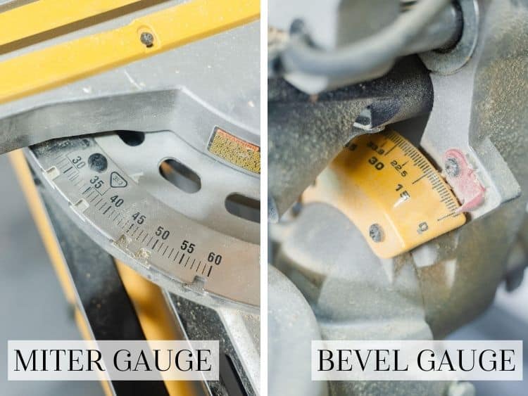 miter gauge and bevel gauge on a miter saw 