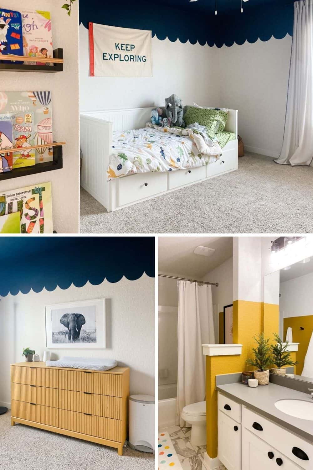 collage of bright rooms from a house tour 