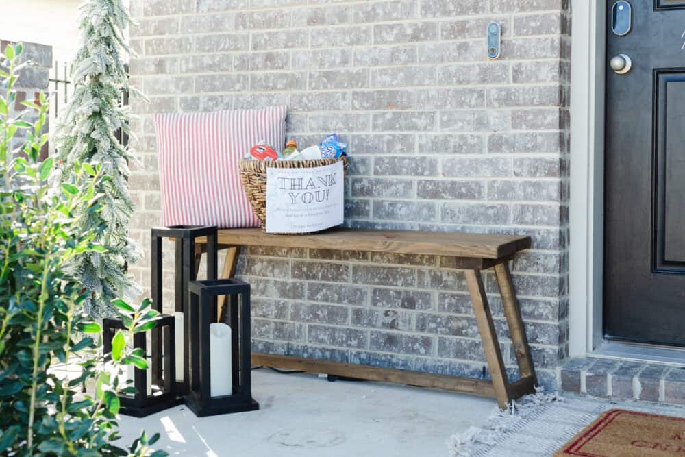 small front porch with diy wood bench