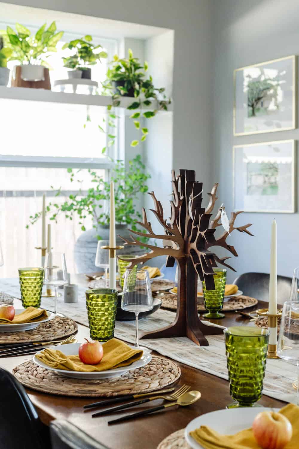dining room table set for Thanksgiving dinner 